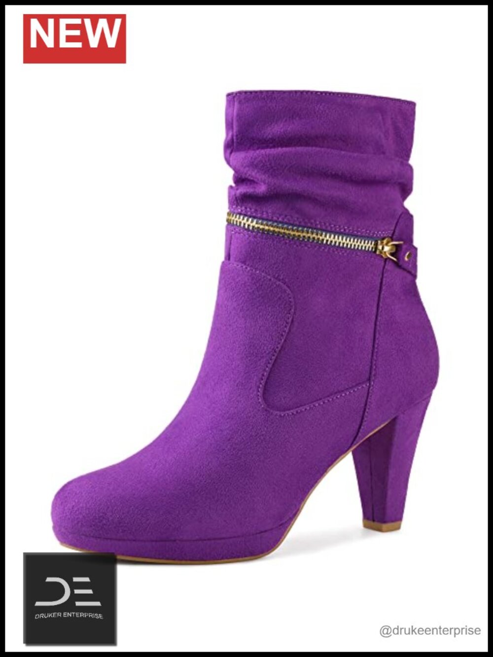 Faux Suede Block Heel Ankle Boots Platform Mid Calf Side Zip